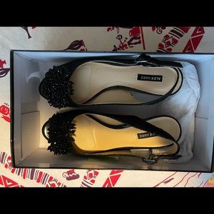 Alex Marie Black Suede Peep Toe Kitten Heels Women's Size 7 M great condition